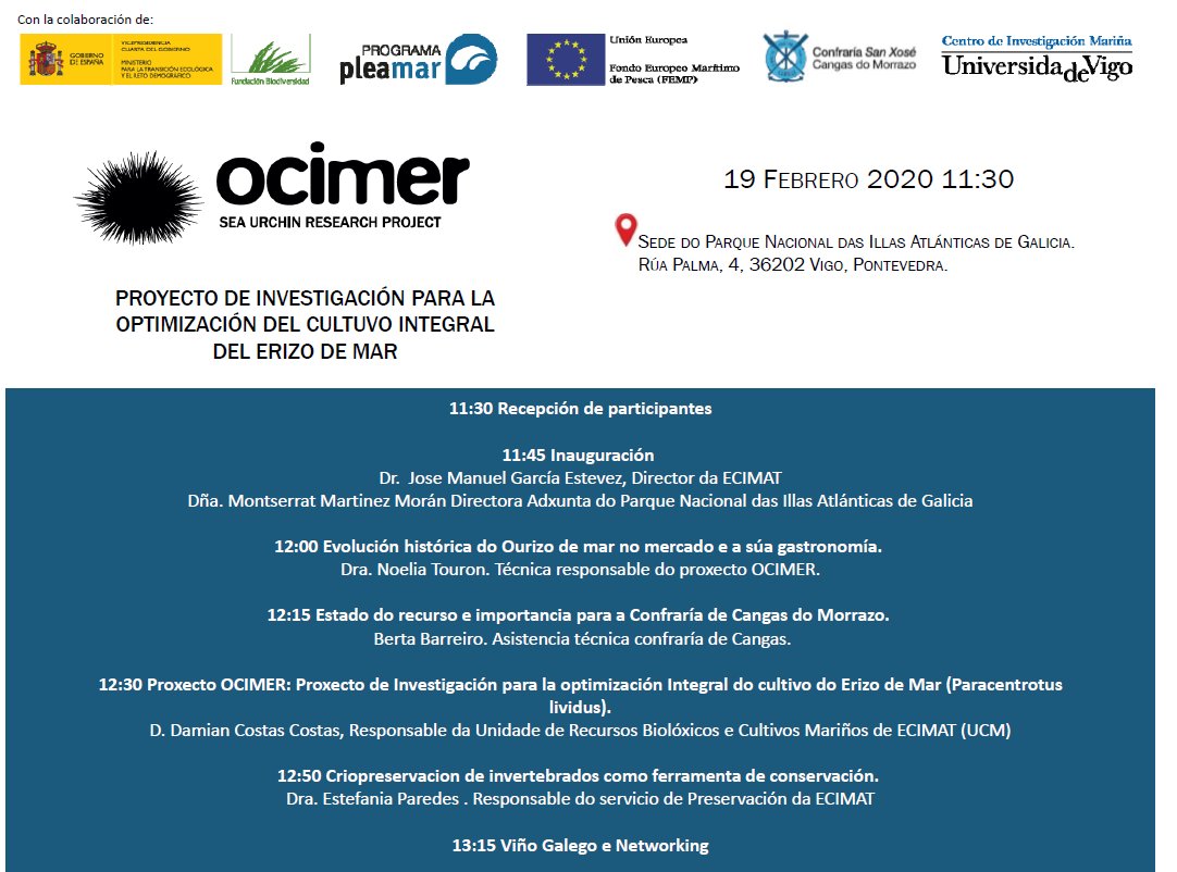 OcimerU's tweet image. OCIMER tendrá su reunion inaugural la semana que viene! @uvigo @CIM_Uvigo @FBiodiversidad #programapleamar #ocimer #erizodemar #seaurchin #marineresearch 
Os apuntais? Corfirmad antes del dia 17 a las 12:00 en ocimer@ecimat.org