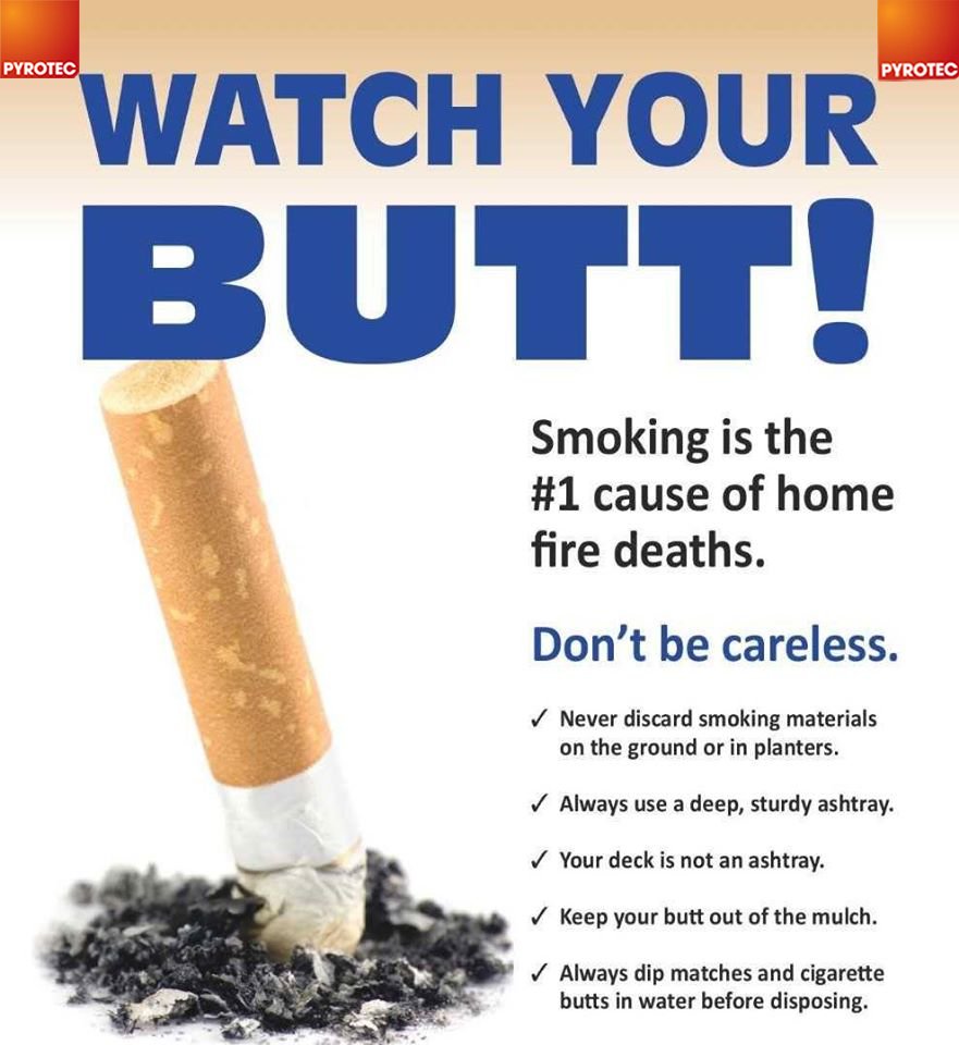 Pyrotec5's tweet photo. Watch your butt!

Don't be careless!

It is important to always dip matches and cigarette butts in water before disposing.

For all your fire safety call @Pyrotec5 on 0800 634 9953.

#Pyrotec #FireSafety #FirePrevention #DontBeCareless #Protect #Prevent https://t.co/80iOEHya4L