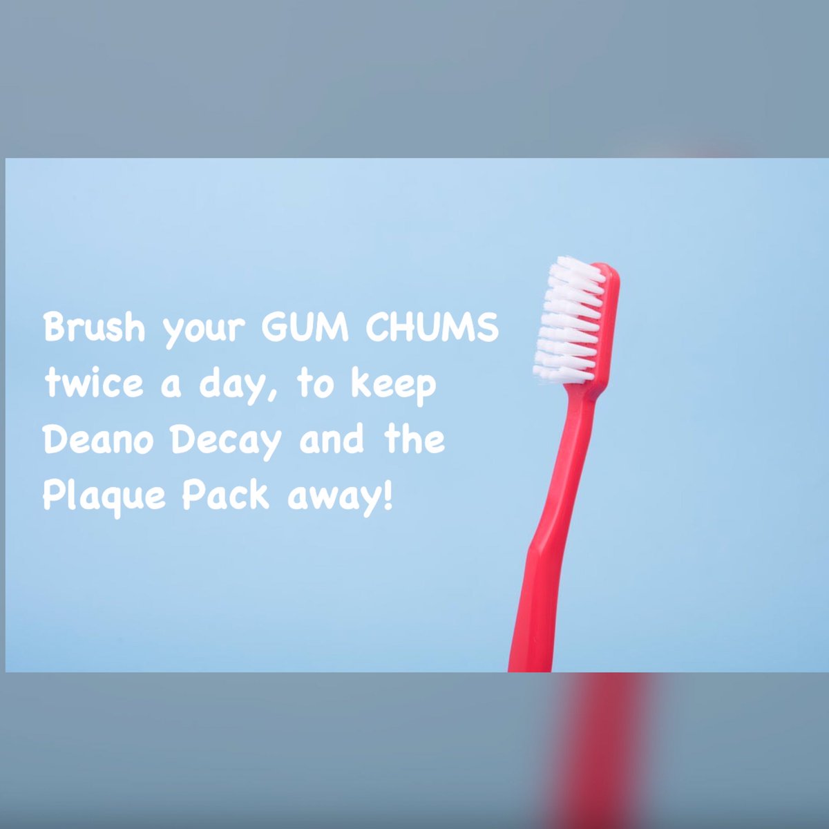 ItsTheGumChums's tweet photo. Use Tommi Toothbrush twice a day to help keep plaque and decay away!! π¦·
Check us out on #YouTube π¦·π€
#TheGumChums #ProtectorSquad #GumChumsOnTour #TheGumChumsSong #BSPD #TommiToothbrush #DentalTeam #DeanoDecay #ThePlaquePack #BookLovers #Teeth #Reading #Books #Education https://t.co/oFAcYKmvXD