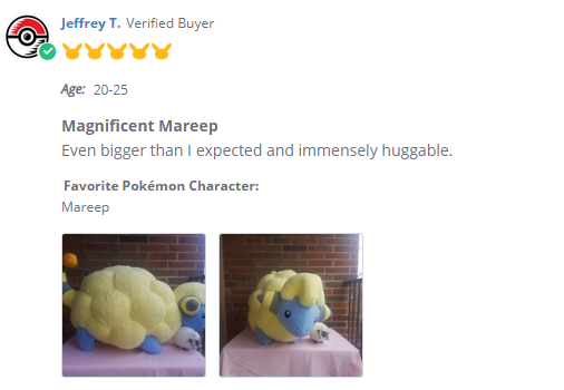 Pokemon Center Reviews Someone Added Images To Their Review Of That Life Size Mareep Plush And