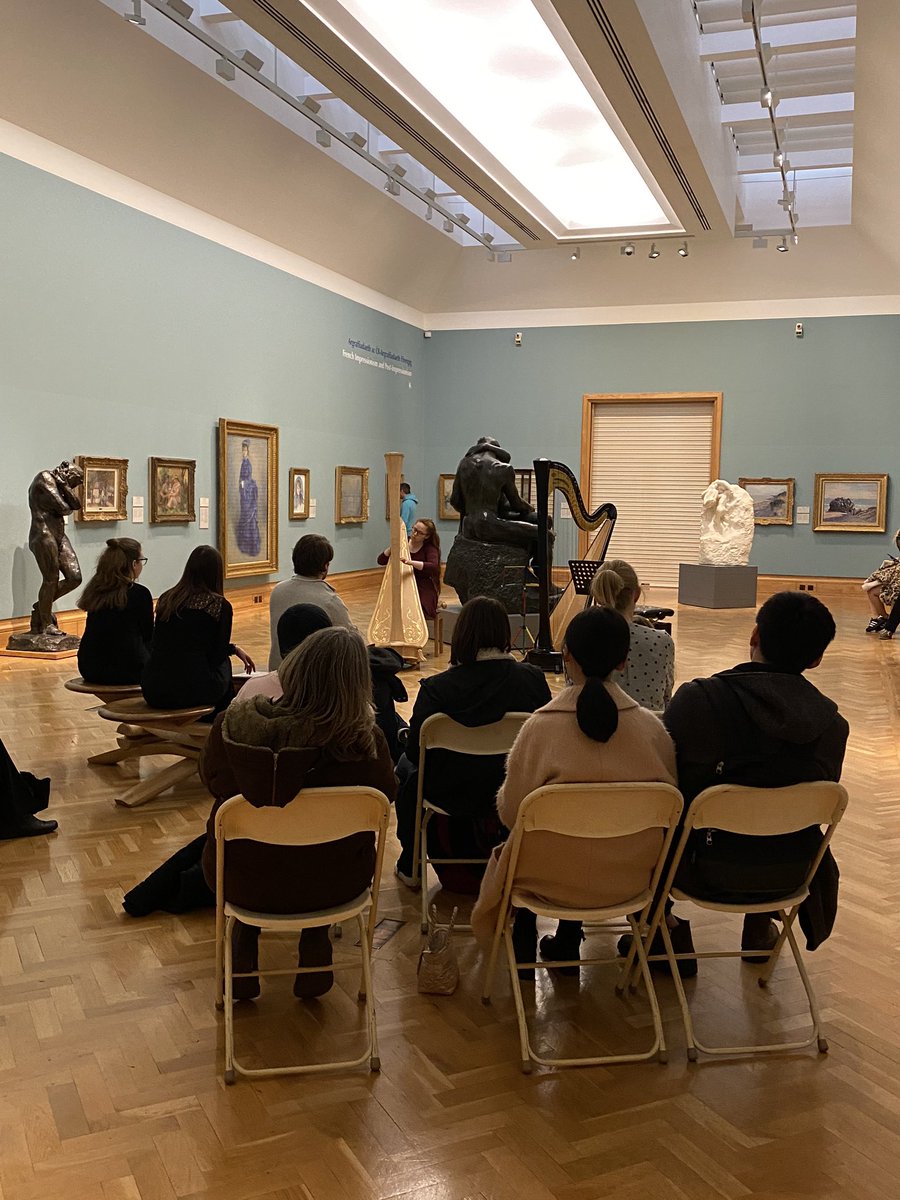 Lovely to hear the harp students of RWCMD present a recital in the French Impressionists gallery at the National Museum of Wales. #rwcmd #maredemyr