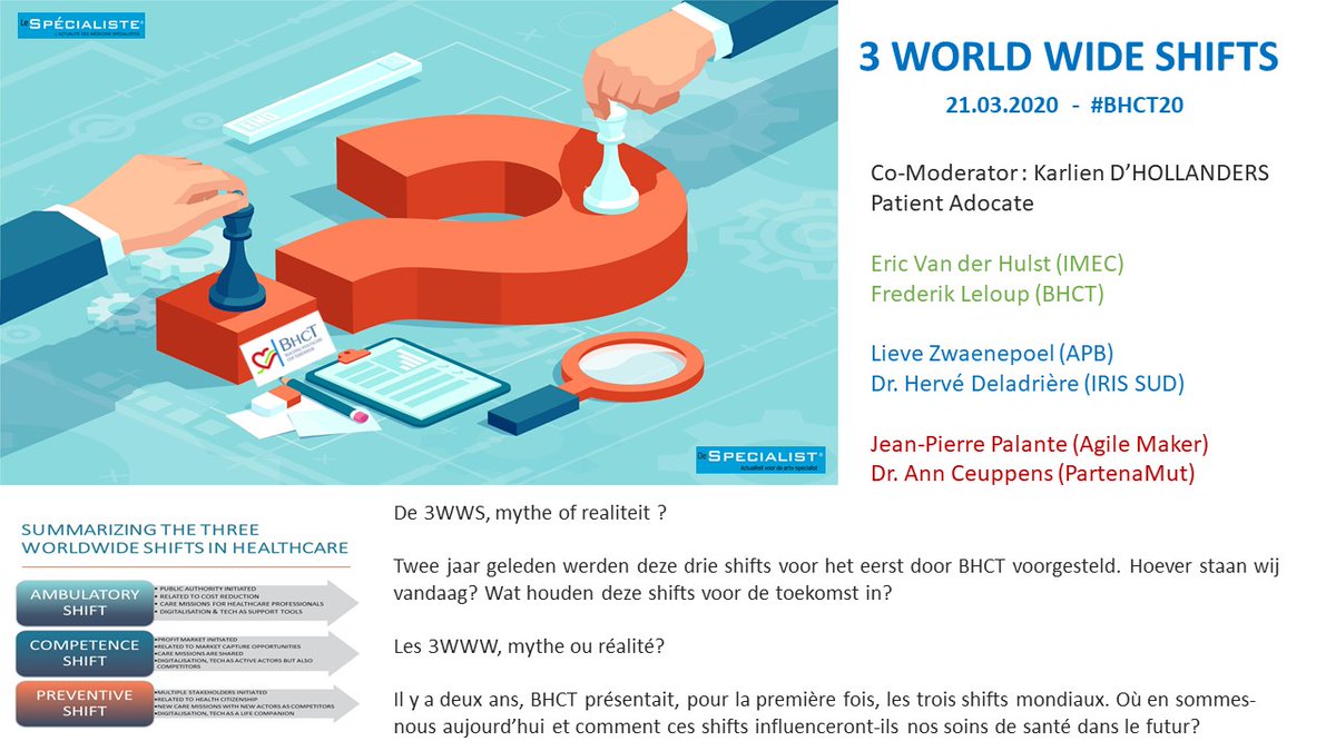 #BHCT20 nadert snel: Eerste panel debat van de dag, 3WWS: mythe of realiteit? 

Registreer nu om deel te nemen aan het debat --&gt;
bhct.eu 

@EricVanDerHulst 
@LievenZwaenepoe 
<a href="/Partena/">Paris Tenant</a> 
<a href="/Karolien1231/">Karolien Haese</a> 
<a href="/pascalleslagh/">Pascal Selleslagh</a> 
<a href="/specialistkrant/">De Specialist</a> 
<a href="/K_Hollanders/">Karlien</a> 
<a href="/HealthBuzzBE/">HealthBuzz.be</a>