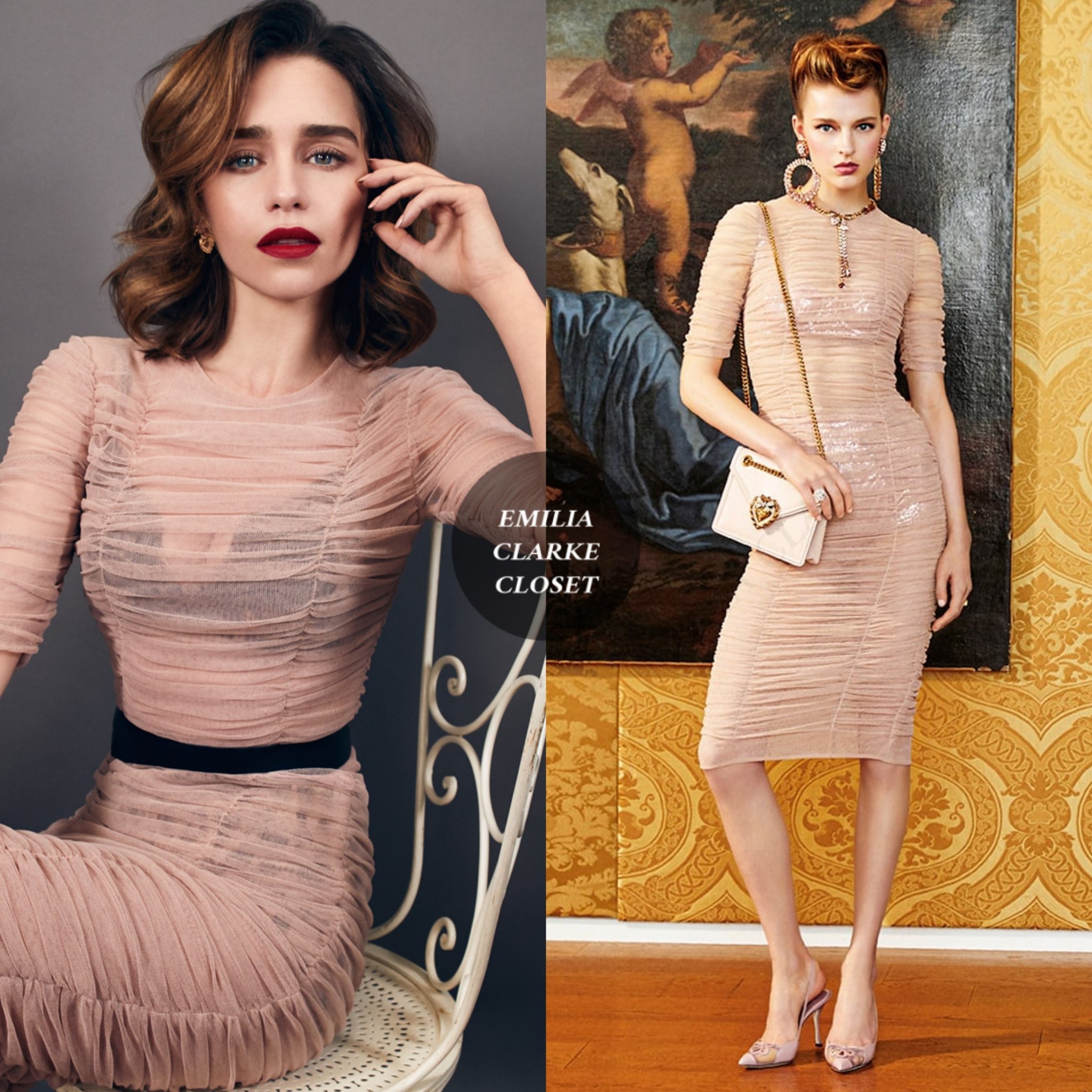 on X Emilia Clarke ElleArabia February 2020 issue She is wearing dolcegabbana SS20 Christmas Collection Stretch Tulle Bodycon Dress 2 462 dolcegabbana Soft Cut Satin Bra with Lace 375 and