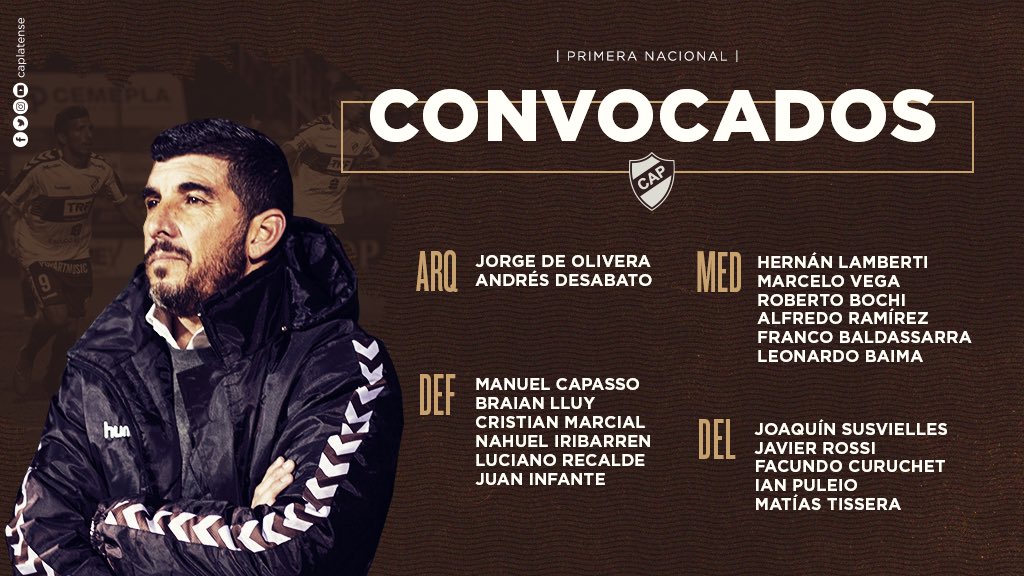 [Fútbol] #1raNacional 📝 Estos son los convocados por Fernando Ruiz para visitar a <a href="/EstudiantesRio4/">A. A. Estudiantes de Río Cuarto</a> por la 17ª fecha de la Zona A del torneo, mañana desde las 21:10 en Córdoba.

#VamosCalamares🦑