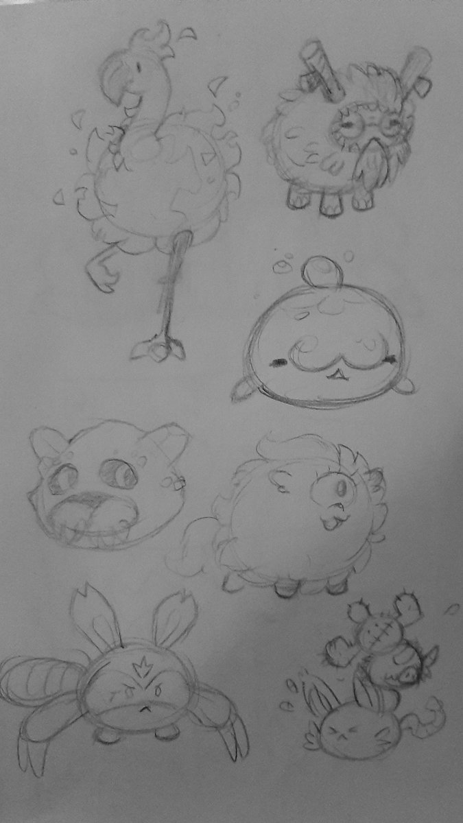 Sketches for a game idea! It's basically Pokémon EXCEPT! You stack animals for different combos and stat bonuses.

The working title is "Stakapon". 