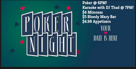 JimmyMacspub1's tweet photo. Every Sunday! 

Poker @ 6PM!
Karaoke with DJ Thad @ 7PM!
$4 Mimosas
$5 Bloody Mary Bar
$4.99 Appetizers

Find out more at: https://t.co/NeH3tWceoa https://t.co/p8QiL9R2gr