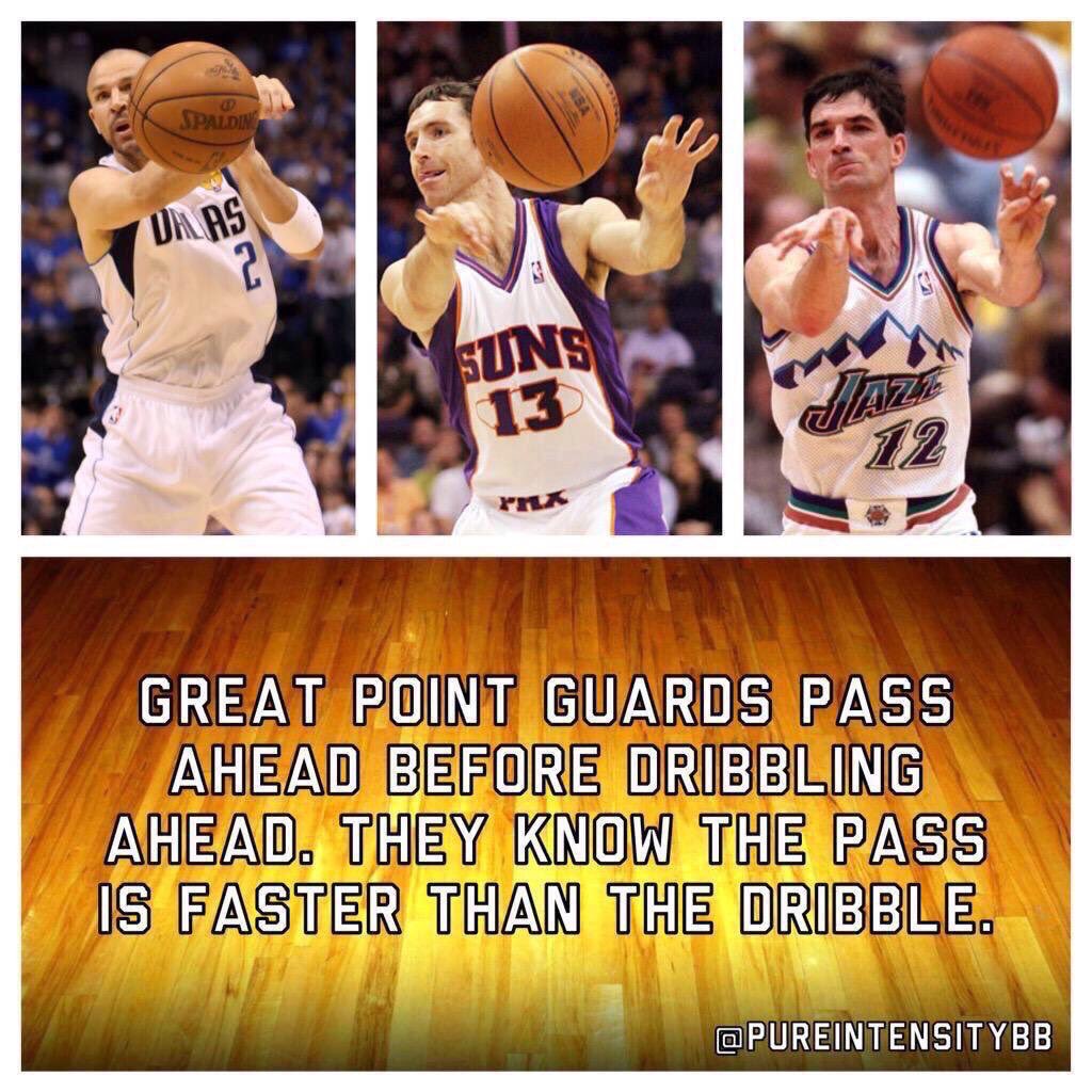 GREAT point guards pass ahead before dribbling ahead. They know the pass is faster than the dribble.