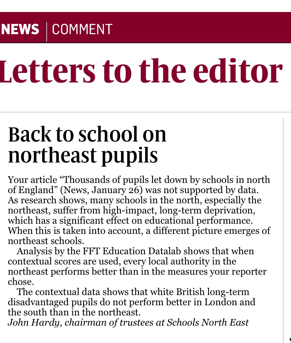 Important letter in @thesundaytimes from John Hardy, Chair of <a href="/SCHOOLSNE/">Schools North East</a>
