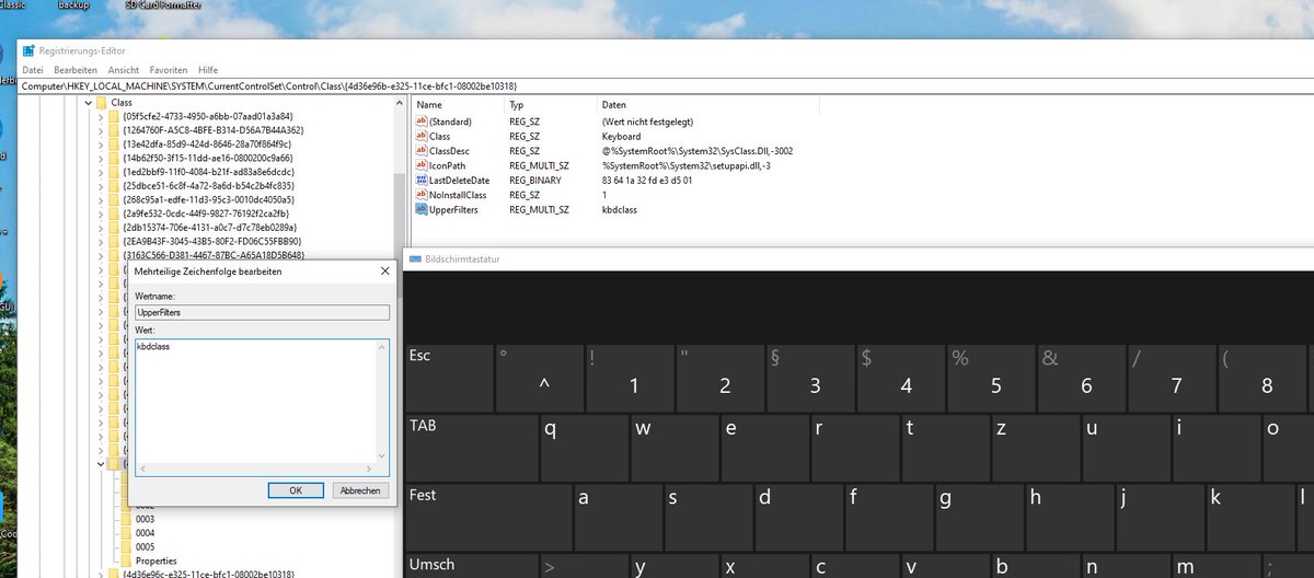 cyberoida's tweet photo. Nach der Deinstallation von VMWare Player funktioniert unter Windows 10 keine einzige Tastatur mehr. Die Lösung: mit der Bildschirmtastatur manuell einen Registry Einträg ändern. Sehr unterhaltsam. https://t.co/MpIlxBOq61