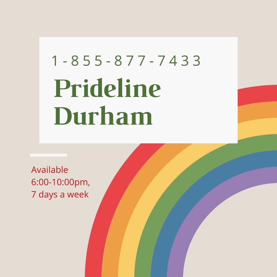 DurhamDistress's tweet photo. Did you know that we have a helpline specific to the needs of the LGBTQ community in Durham Region? Prideline is available 7 days a week, 6-10pm, 365 days a year. We provide emotional support, crisis intervention &amp; community referral information. 
#lgbtq #durhamregion #prideline https://t.co/3VCcoV0OTs