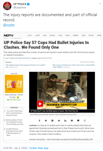 Who the hell are UP Police to tell us how many of their personnel got shot, hainji?We found only one.So only one got shot.Understood?Official records don't matter. #NDTV ne bol diya toh bol diya!