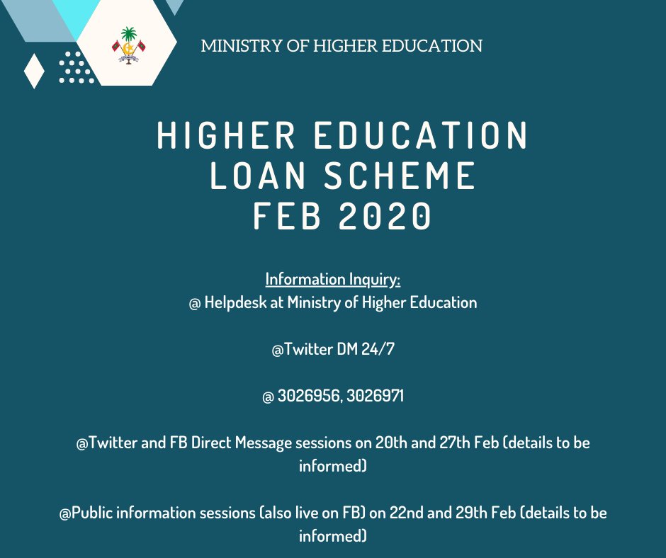 MoHEmv's tweet photo. We will be announcing Higher Education Loan Scheme tomorrow (Mon, 17th Feb) at 1030am. Our press conference will be live on @psmnewsmv https://t.co/1YerudemUZ