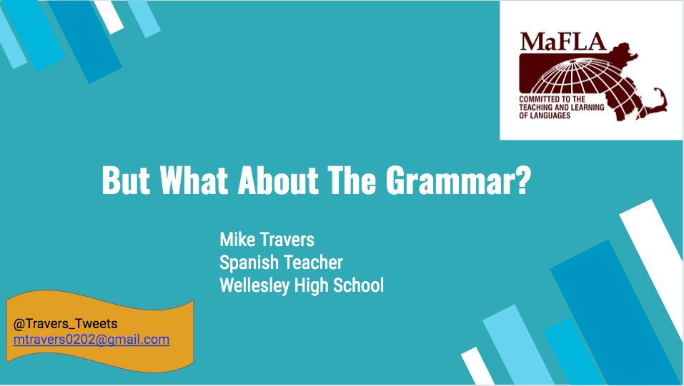 Travers_Tweets's tweet image. Happy to share my presentation "Best of MA: But What About The Grammar?". I hope you enjoyed it! #mafla20 #nectfl20 @NECTFL1 
docs.google.com/presentation/d…