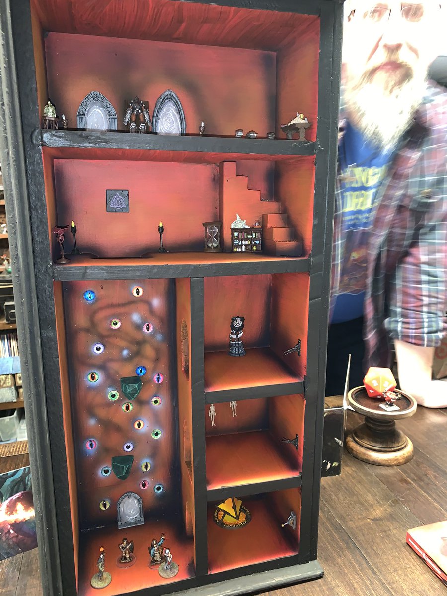 In the fifth level, our luck started to flag but we were still clever—we switched the levers on the right to open a portal in the door we just came through, avoiding a fire elemental, the sorcerer, and the demogorgon. WHEW. We forgot the charms, though. Oops.