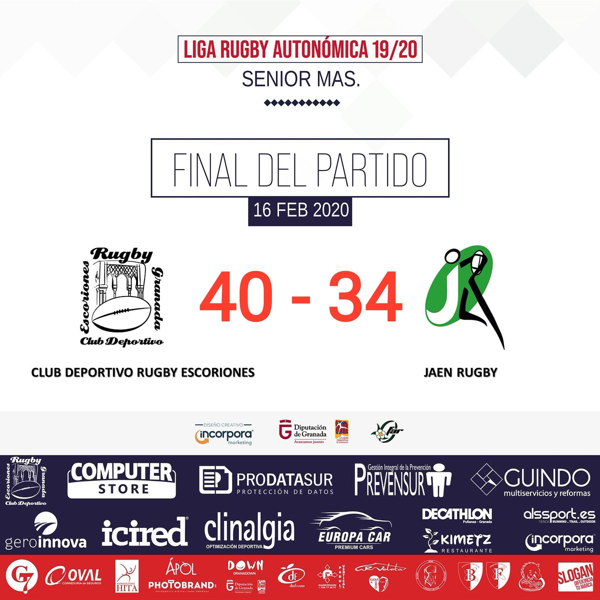 Partido exigente y emotivo ante Jaén Rugby. El primero sin César.🏆Ya somos campeones de grupo.🏉