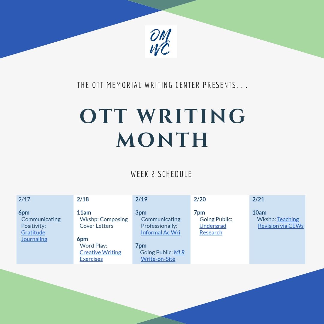 OttWC's tweet photo. Welcome to week two of Ott Writing Month! Here is the schedule of events for the coming week. We hope to see you there! https://t.co/3ioEOg5imO
