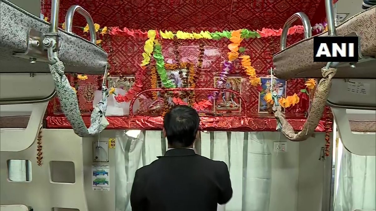 Varanasi: Seat number 64 of coach B5 in Kashi Mahakal Express (Varanasi-Indore) has been turned into a mini-temple of Lord Shiva. The train was flagged off by Prime Minister Narendra Modi via video conferencing yesterday.
