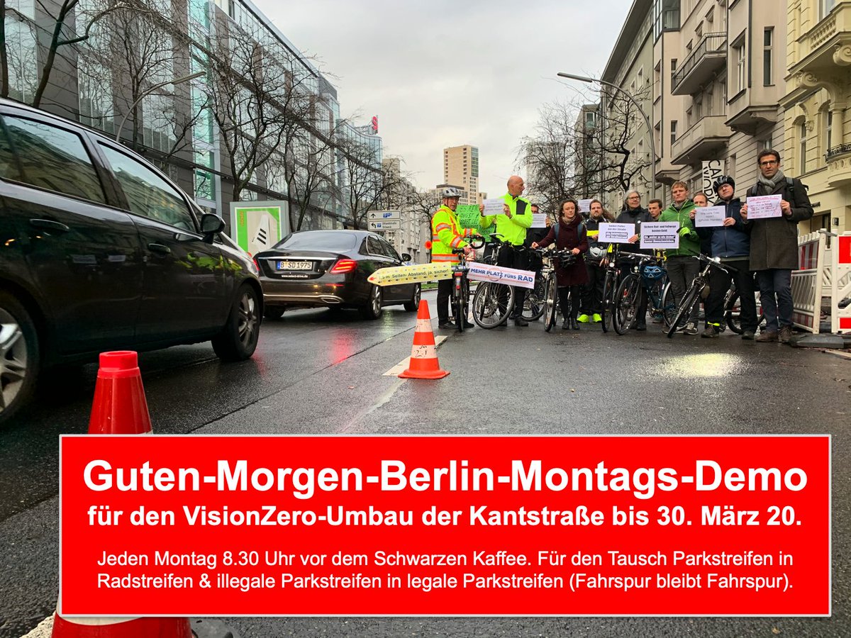 wegeheld's tweet photo. Guten-Morgen-Berlin-Demo, die Montagsdemo für die VisionZero-Kantstraße. Kommt morgen auf 8:30 Uhr vors Schwarze Kaffee, ist als Demonstration angemeldet.
@RadfreundlichCW @TspLeuteChaWi @Gruene_CW @LinksfraktionCW @radentscheid @CCitiesOrg @ADFC_Berlin @fussverkehr_de https://t.co/Nsx9AVapif