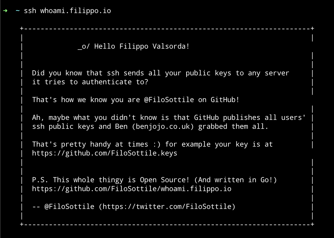 whoami.filippo.io, the SSH server that knows who you are, got some newly refreshed intel! Try it out! $ ssh whoami.filippo.io