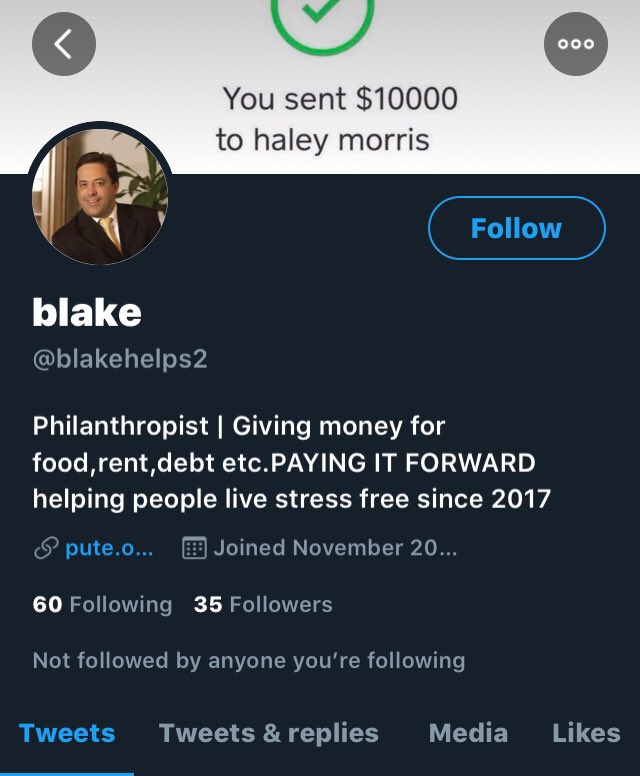 ScamAnnihilator's tweet photo. I would like to let it be known to everyone that instead of clearing things up &amp; explaining her situation, @Willow760306 #Willow760306 has chosen to block me, but also, she still follows Blake? The guy that supposedly scammed her. Did she inform the police of that piece of info? https://t.co/I039IRhwL9