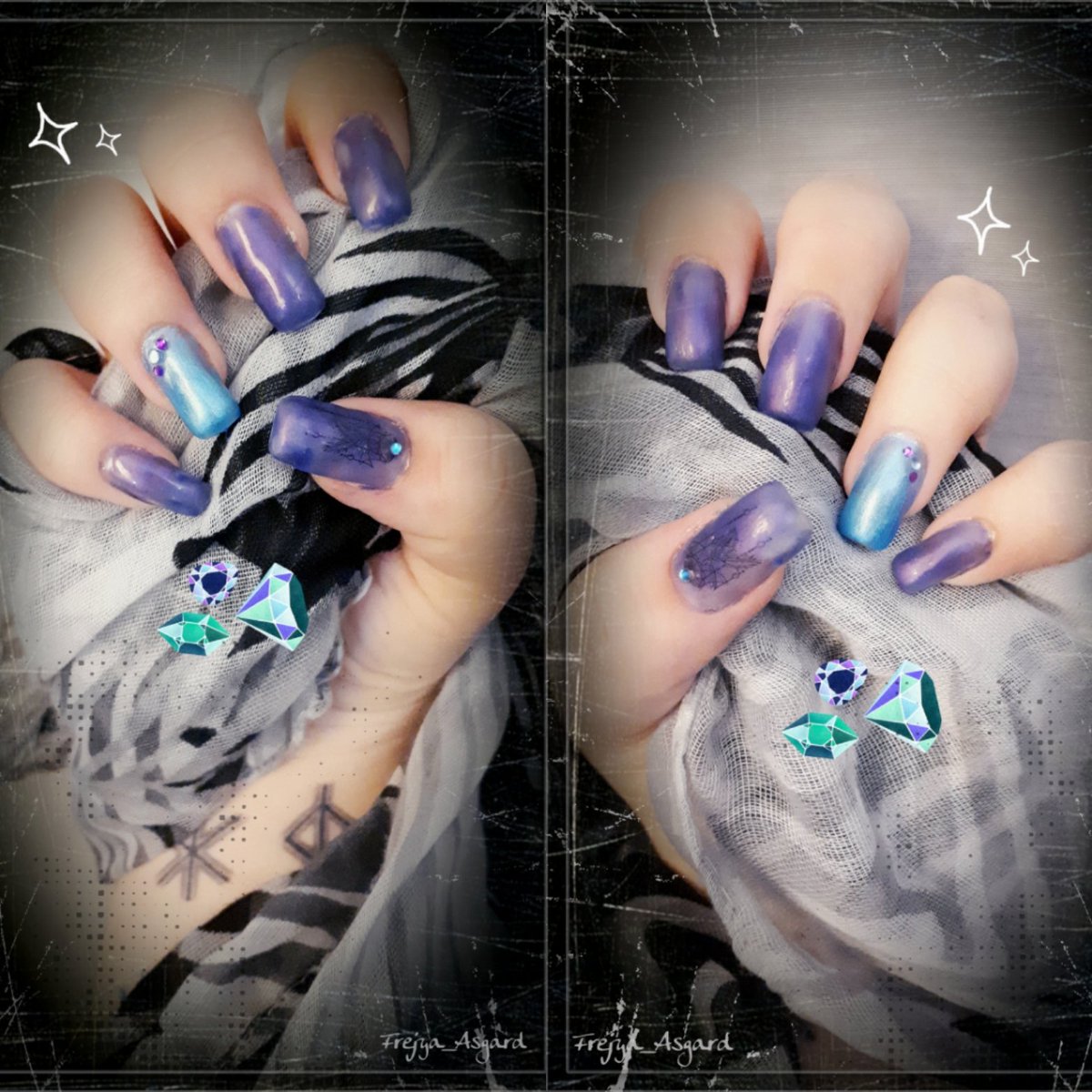 Just finished another naildesign 💜💙 Dreamcatcher and Watercolor look with rhinestones 💅 🌌🕉

#gelnails #watercolordesign #watercolor #nails #naildesign #blueandlilac #blueandpurple #dreamcatcher #rhinestones