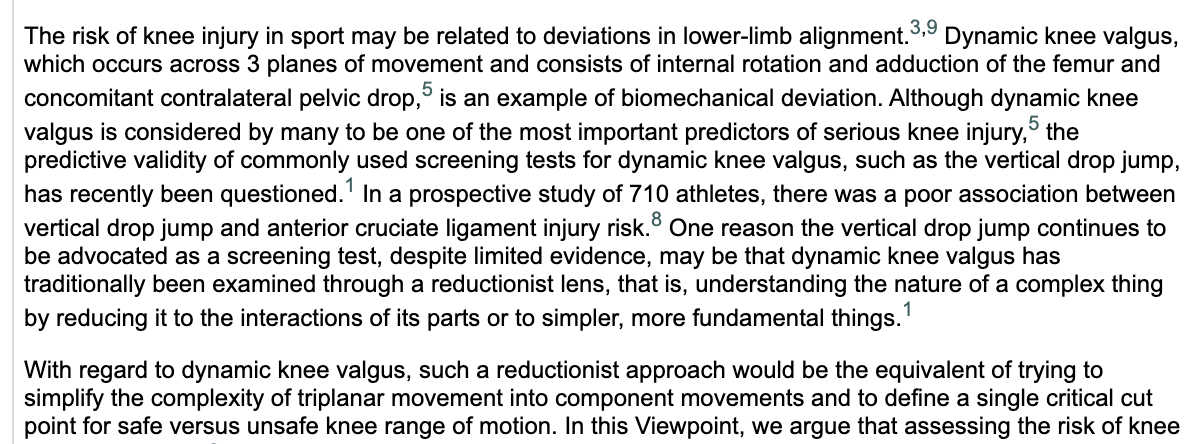 There is no correlation shown btwn observed dynamic valgus during a vertical drop test and ACL risk.But your therapist will tell you to avoid valgus position during jumping/squatting.Athletes adapt around their anatomy, and they build strength on top of their mechanics.