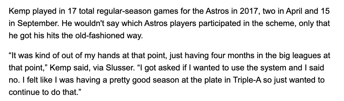 Jared_Carrabis's tweet photo. Carlos Correa is full of shit. He said Jose Altuve, future MVP, told his teammates not to bang the trash can for him. It was banged 24 times. Tony Kemp, a 25-year-old with virtually zero big league time, told the Astros not to bang the trash can for him. It was banged 0 times. https://t.co/EWHEE96duL