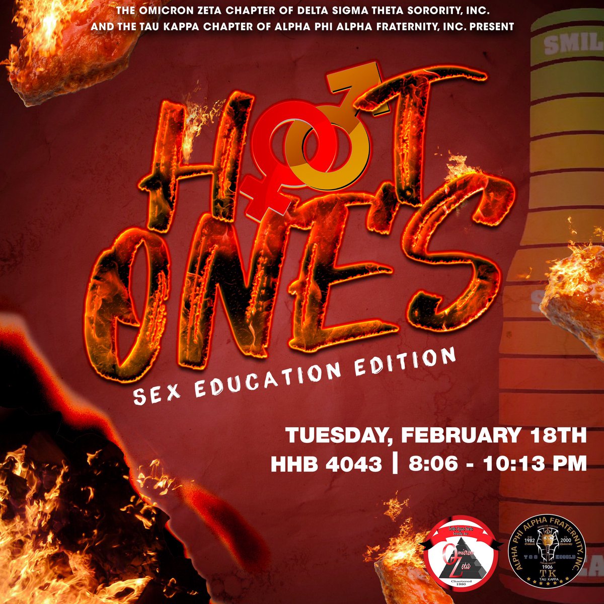 Can you handle the heat? Join the ladies of Delta Sigma Theta Sorority, Inc. and the men of Alpha Phi Alpha Fraternity, Inc. as we learn about sexual health with a hot game of trivia with even hotter wings based on the popular YouTube series Hot Ones.