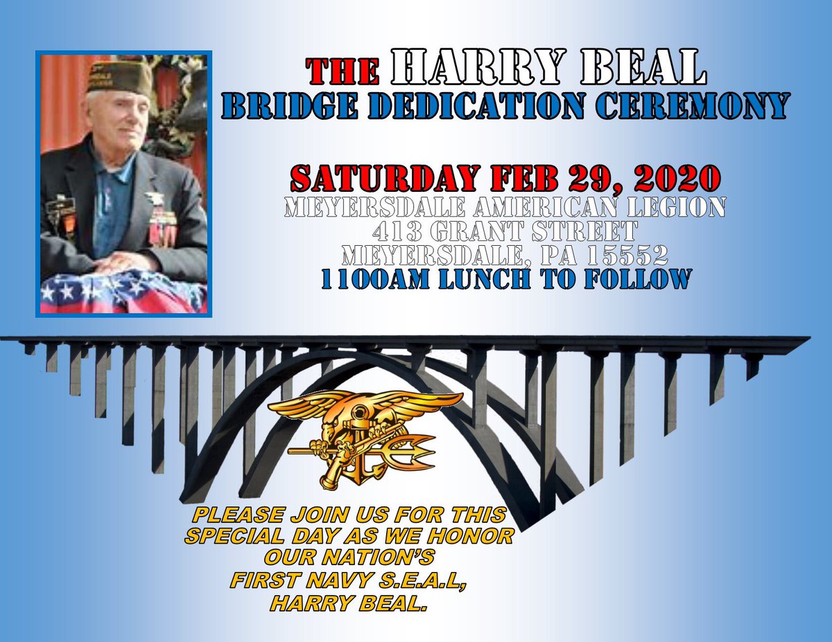 WWRecover2017's tweet image. Bridge dedication February 29, 11am Meyersdale, PA @WJACTV @tribunedemocrat @dailyamerican @NavySEALfnd @GovernorTomWolf @GovernorsOffice Please join us for this!!!!