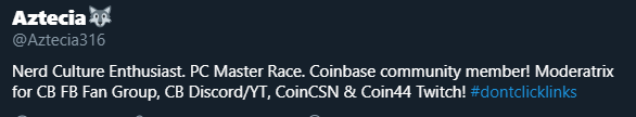 Aztecia316's tweet photo. This is the craziest pivot Neebs Gaming could have taken, but ...where you guys go, I will follow. DO. NOT. UNSUB. #fullyindoctrinated #koolaid #neebscoin #thickcoin #doracoin #jonnycoin #simoncoin #duckcoin #adacoin #dontclicklinks #DONTCLICKLINKS #dOnTcLiCkLiNks https://t.co/LRzoXx2rUN