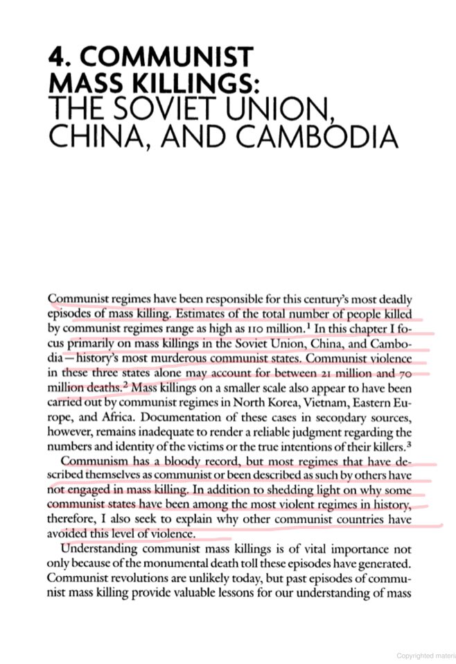 5/n “Comm regimes hv been responsible for this century's most deadly episodes of mass killing. Estimates of the total number of people killed by communist regimes range as high as 110 m.”— B Valentino in his book”Final Solutions: Mass Killing & Genocide in the Twentieth Century”