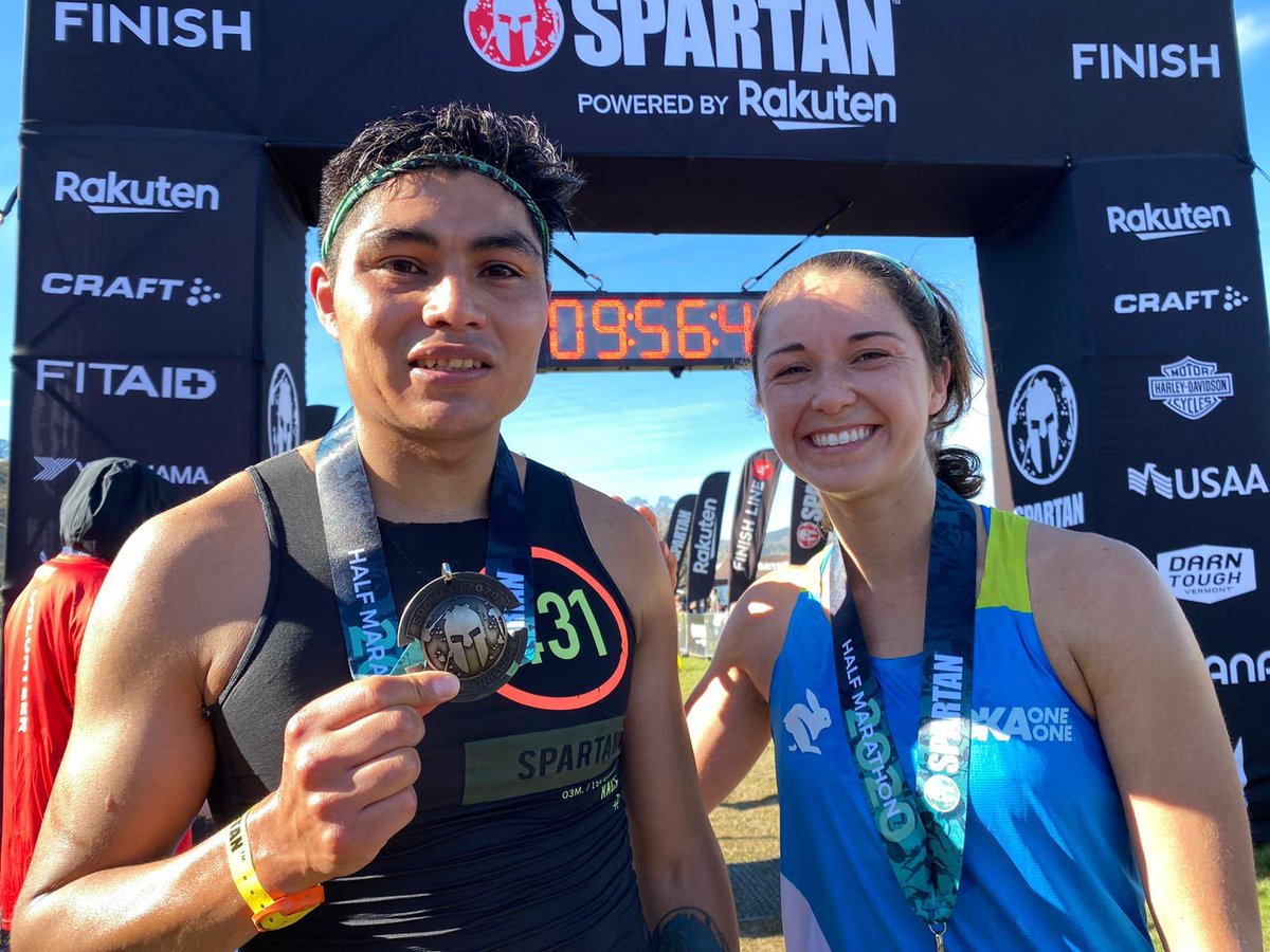 SpartanTrail's tweet photo. Dani and Angel set the pace and came in 1st place overall for the #SpartanSanJose Half Marathon. Congrats to these two Spartans. #SpartanTrail 🥇 https://t.co/A2LZxjmGkv