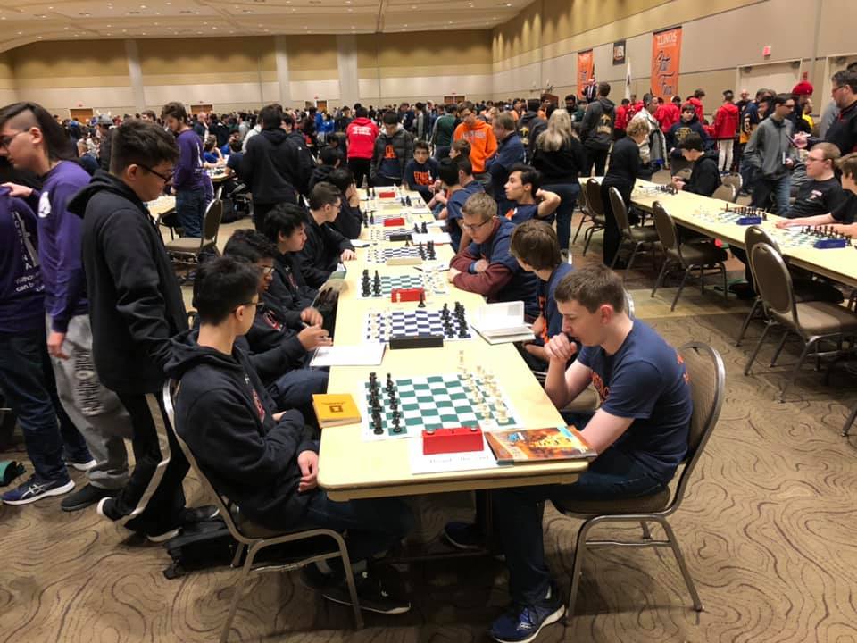 RAHSChess's tweet photo. Rockford Auburn's Chess Team breaks the 3.0 curse by winning 4 out of 7 matches at the 2020 IHSA Chess State Finals! The team finished 33rd out of 127 teams w/tiebreaks and end the season with a respectable 24-9 record, outscoring opponents 1498.5 to 745.5. 
#IHSAChess @Auburn_AD https://t.co/0Y2L1BFgSX