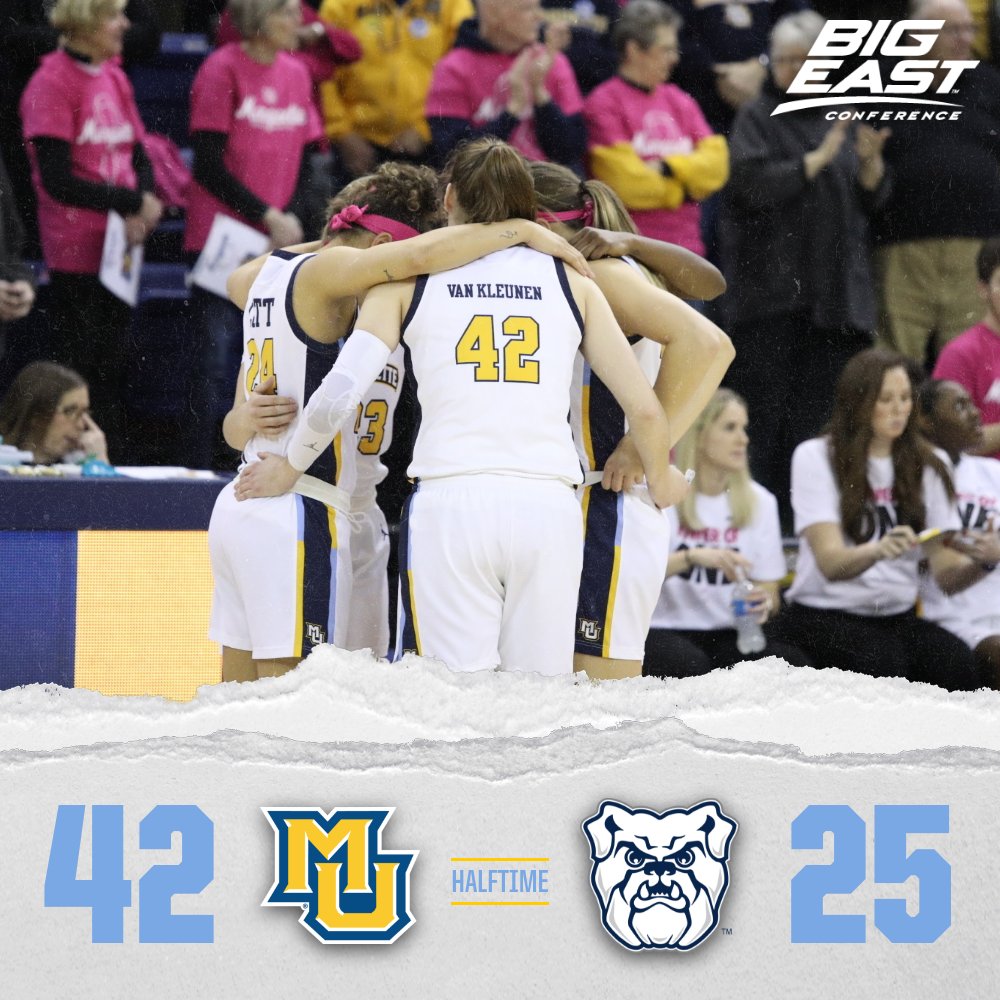 MarquetteWBB's tweet photo. As the Golden Eagles head into halftime, Izzy has 12 points, with Cam trailing behind with eight!
The Golden Eagles hold a 17 point lead over Butler! #mwubb https://t.co/6fZSnTbBOR