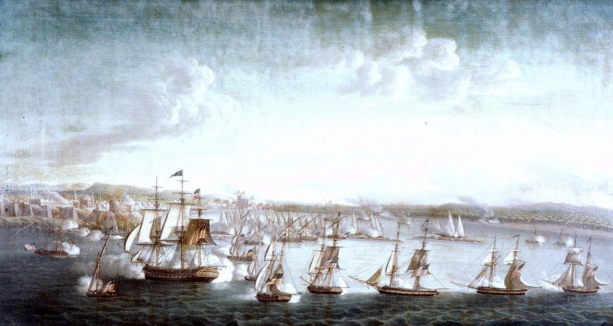"USS Vixen (in the forefront, the fifth from the right) participating in the bombardment of Tripoli, 3 August 1804, painting by Michele Felice Corn"
