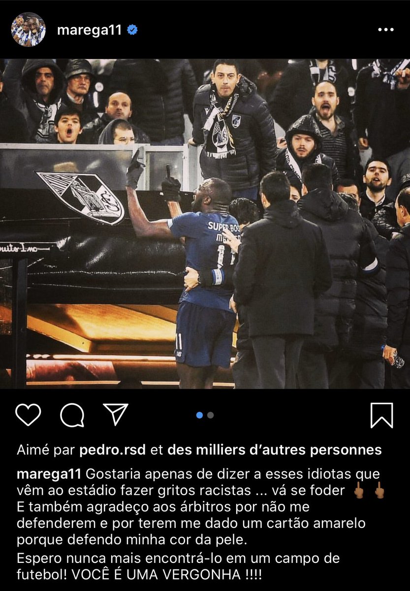 ActuFoot_'s tweet image. Moussa Marega sur Instagram :
« Je voudrais juste dire à ces imbéciles qui viennent au stade faire des cris racistes... Allez vous faire fou***
Et je remercie également les arbitres de ne pas m’avoir défendu et mis un carton jaune parce-que je défends ma couleur de peau. »