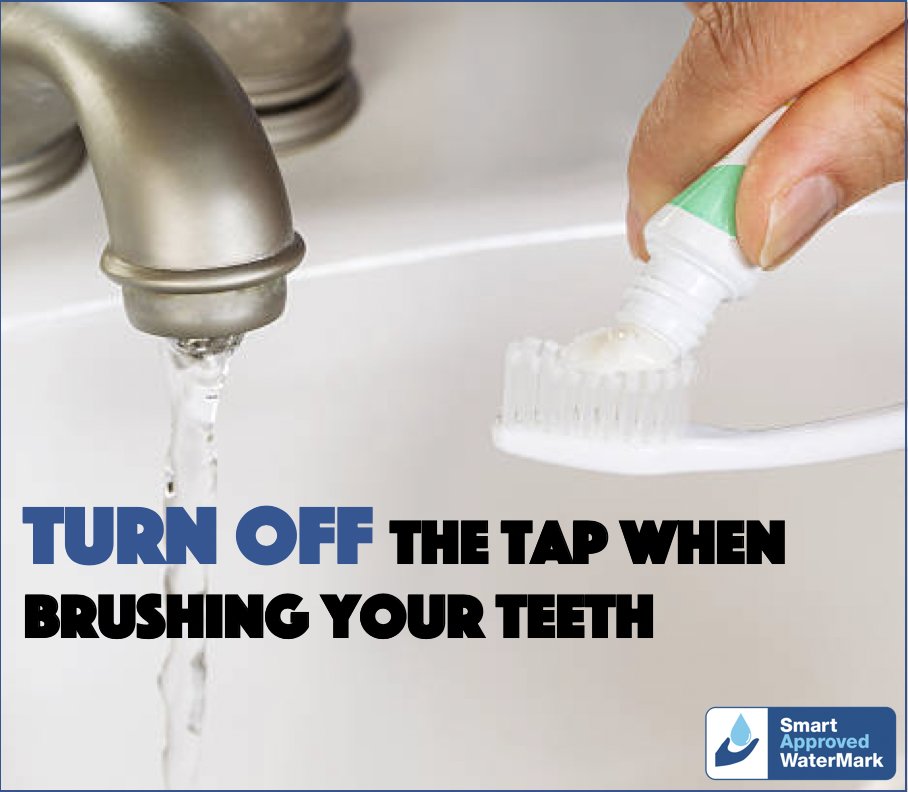 thinksmartwater's tweet photo. A running tap can use between 10-15 L per minute. Turn off the tap when brushing to conserve water. Find out more on how to save at https://t.co/osWHZFRZGb #smartapprovedwatermark https://t.co/2RwrKvkIyg