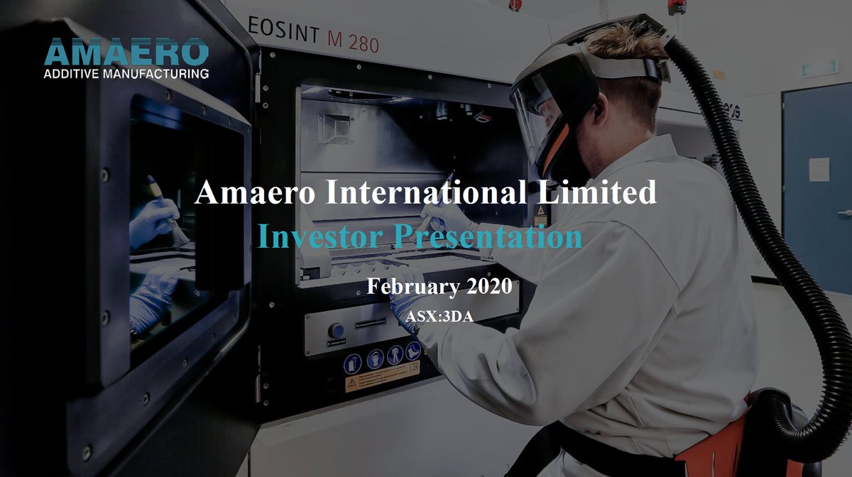 Investor Presentation February 2020 

Read more about Amero's additive manufacturing (3D Printing) business units and the Company's growth strategies for 2020

buff.ly/37tCHFm

$3DA #3DPrinting #Amaero