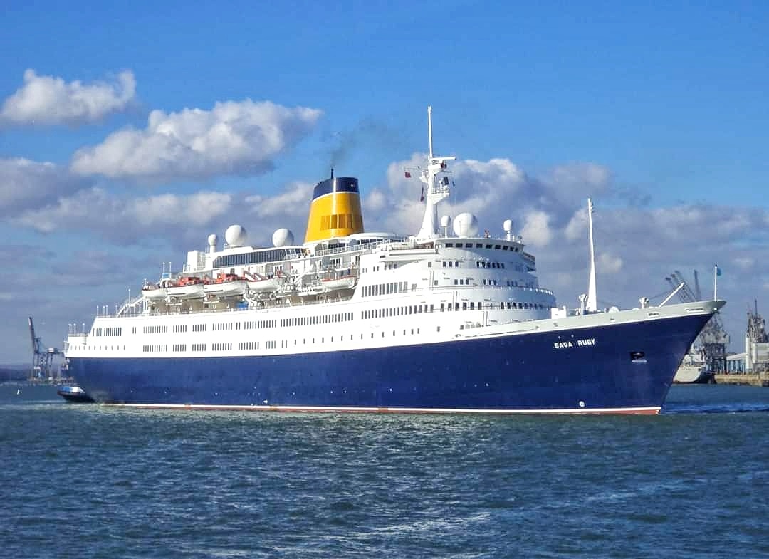 nauticallyspeak's tweet photo. #OnThisDay - 17th February 2013 - the 1973 built Saga Ruby, (ex-Vistafjord, ex-Caronia) berths alongside at Southampton after undergoing sea trials following repairs to a crank shaft. 

#vistafjord #caronia #sagaruby #lastbritishbuiltpassengership #tyneside1973 #cruisemarsh https://t.co/jrkYivnOcu