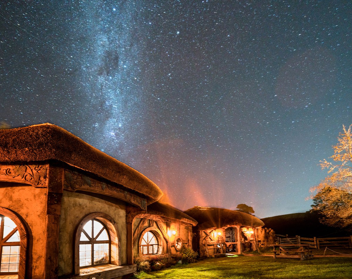 Moonlight drowns out all but the brightest stars.✨ Hobbiton Movie Set, Matamata, NZ.