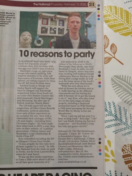 ICMYI, The National Newspaper recently apprehended me in a supermarket car park to chat about all things Randolph’s Leap. Tickets for the Glasgow and Edinburgh anniversary shows (29th Feb and 1st March) are disappearing so get yours now. See pinned tweet. thenational.scot/news/18230913.…