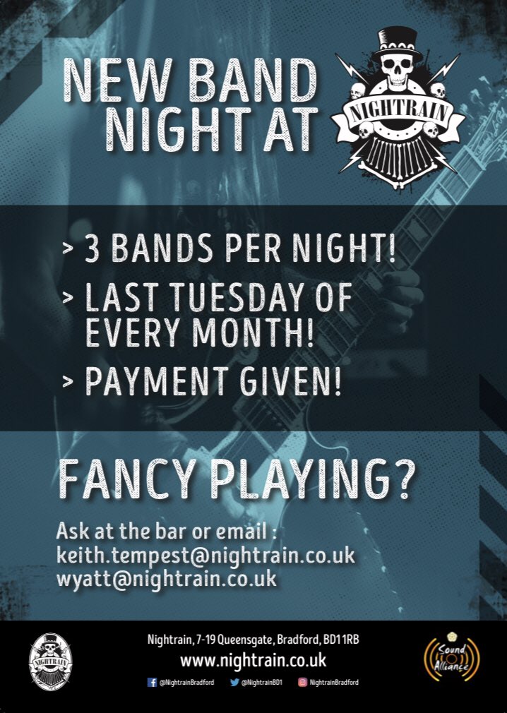 ❌CALLING ALL NEW AND UPCOMING BANDS ❌ WANT TO BE PAID TO PLAY ❓💰 ALL GENRE’S WELCOME‼️ INTERESTED❓       Email keith.tempest@nightrain.co.uk    wyatt@nightrain.co.uk
#newbandnight #Opportunities #bradfordrocks #nightrain #supportlivemusic #supportnewbands #rocknroll