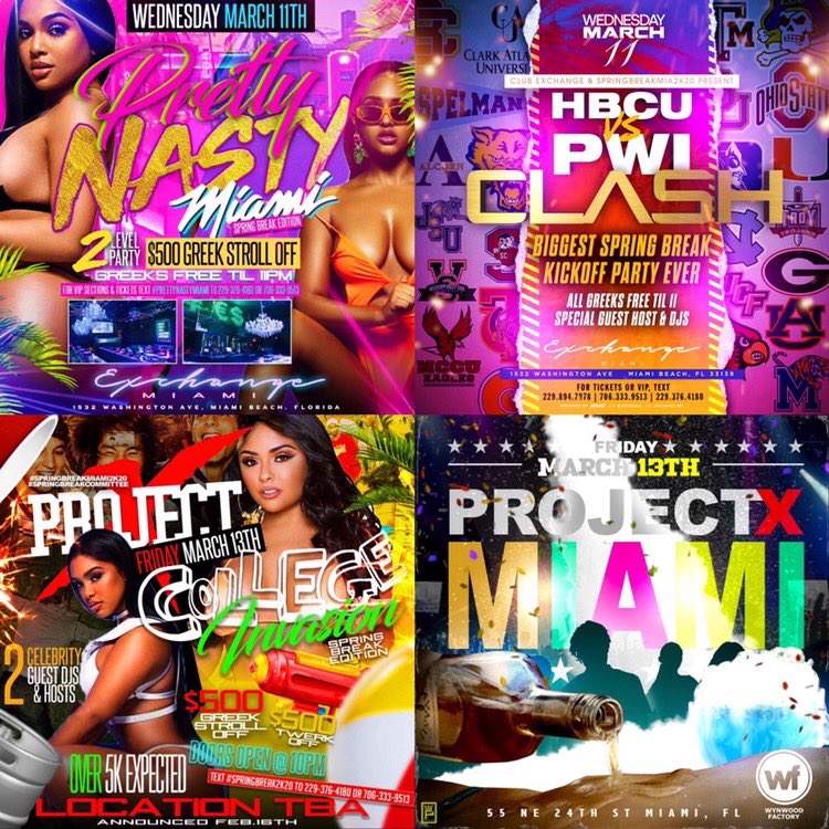 peachtooraw's tweet photo. 🚨🚨SpringBreakMiami2K20 Week 2 Line-Up🚨🚨
🔥March 11th- #PrettyNastyMiami @ Club Exchange
🔥March 13th- #ProjectXMiami @ The Wynwood Factory
🔥March 14Th- #DertyWorkPoolParty @ South Beach Mansion
https://t.co/a82myTnAZQ
https://t.co/1y0VQzn4ht
#SpringBreakMiami2k20 https://t.co/IRhblkYsXo