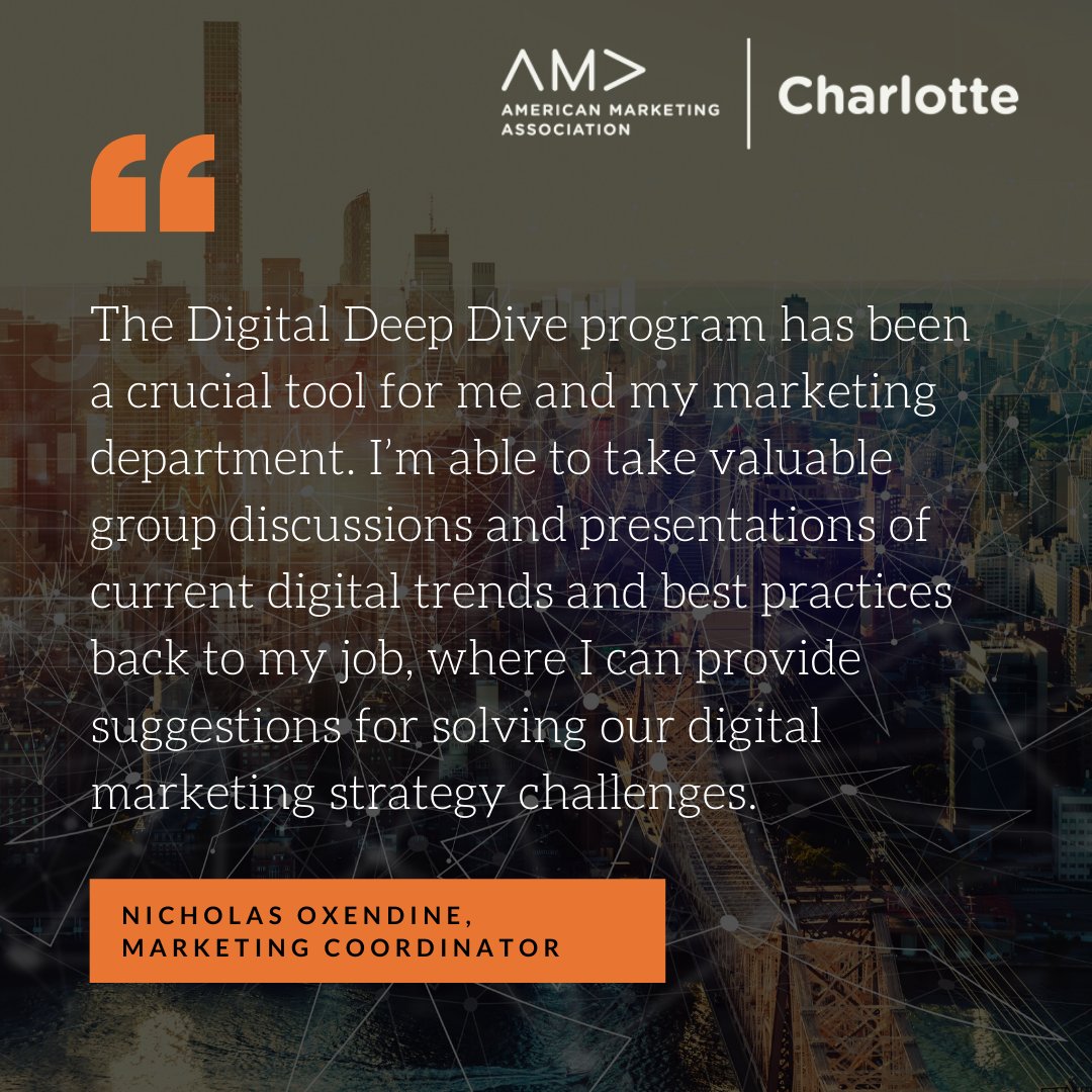 charlotteama's tweet photo. Hear from one of our members about his experience with the Digital Deep Dive. Learn more at https://t.co/lPEcQX7lxp #amaclt #marketing https://t.co/1ak3dNIRCK