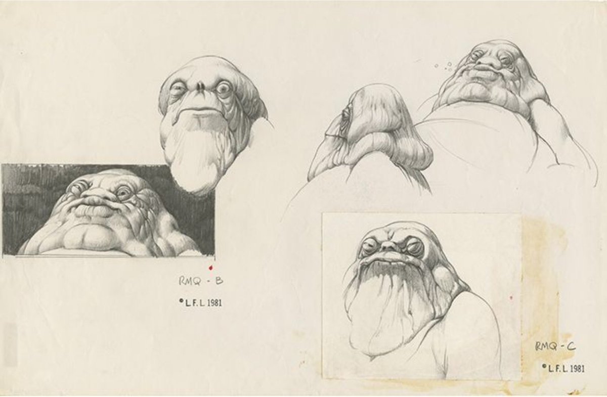 1. Although oft-repeated, I personally have checked every piece of Jabba the Hutt concept art & maquette in the Lucasfilm archive, verified by archivists in the Lucas Museum collection, and no fez-wearing Jabba art has turned up.  @PhilTippett, can you verify?MYTH BUSTED?