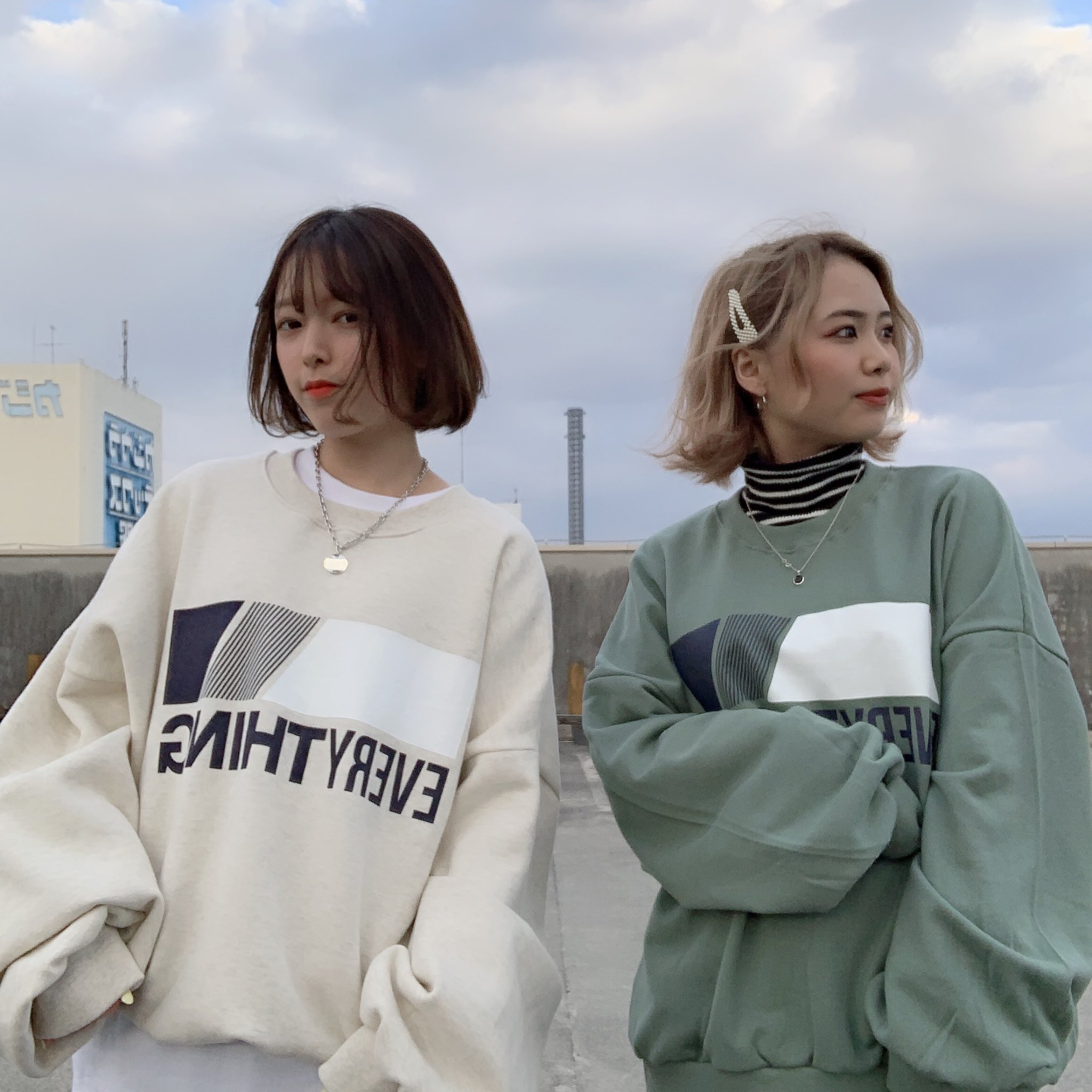 Onewill Everythingトレーナー ちょっとレトロな感じが可愛い 男女共に人気で残り僅か Cream 裏起毛 Green Purple 3980yen Tax Osu 名古屋 韓国ファッション 通販 韓国仕入れ 韓国コーデ プチプラ 韓国服 オルチャン 大須 Kpop ナムオル