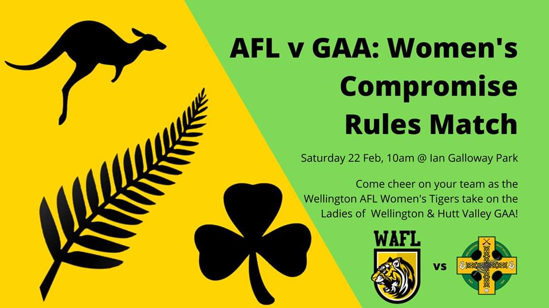 wellygaanz's tweet photo. 🏉🏐 Women's Compromise Rules |
👉 Wellington AFL 🆚 Well/HV GAA
🗓️ Saturday 22 February
🕙 10am
📍 Ian Galloway Park
#GAA #AFL #CompromiseRules https://t.co/6YInGBo1RM