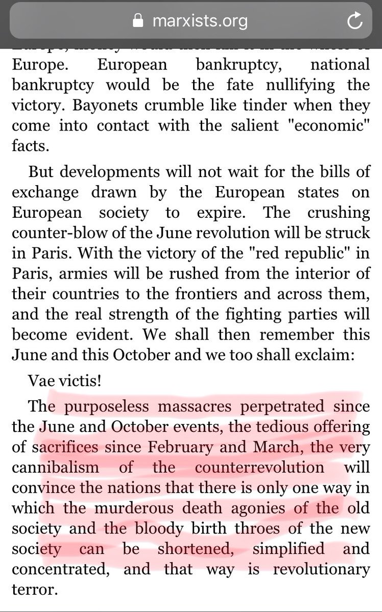 9/n Marx published an article titled “The Victory of Counter-Revolution in Vienna,” where he bats for 'revolutionary terror'.Read the highlighted line. Any comment  @Dipankar_cpiml ?