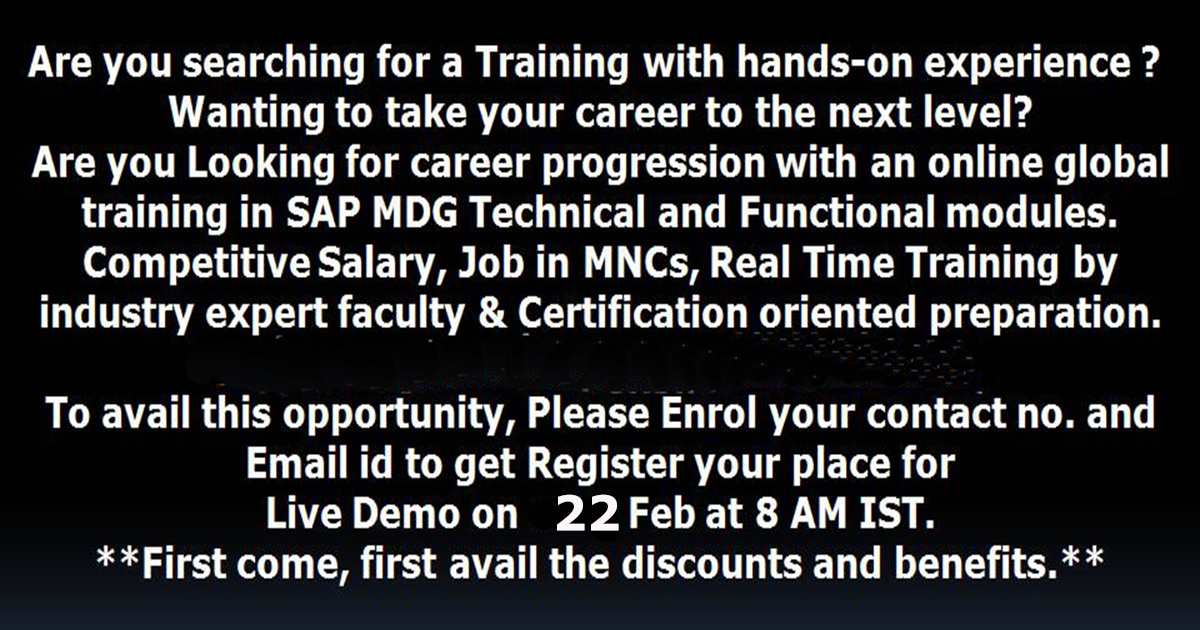 Enhance your skills to #SAP Master Data Governance
Interested people Register Here: goo.gl/qCXxcb
If any Queries:
Email:Santosh@trainingcube.org
Contact:- India: +91 9848346149,USA: +19736190109
trainingcube.org/courses/sap/sa…