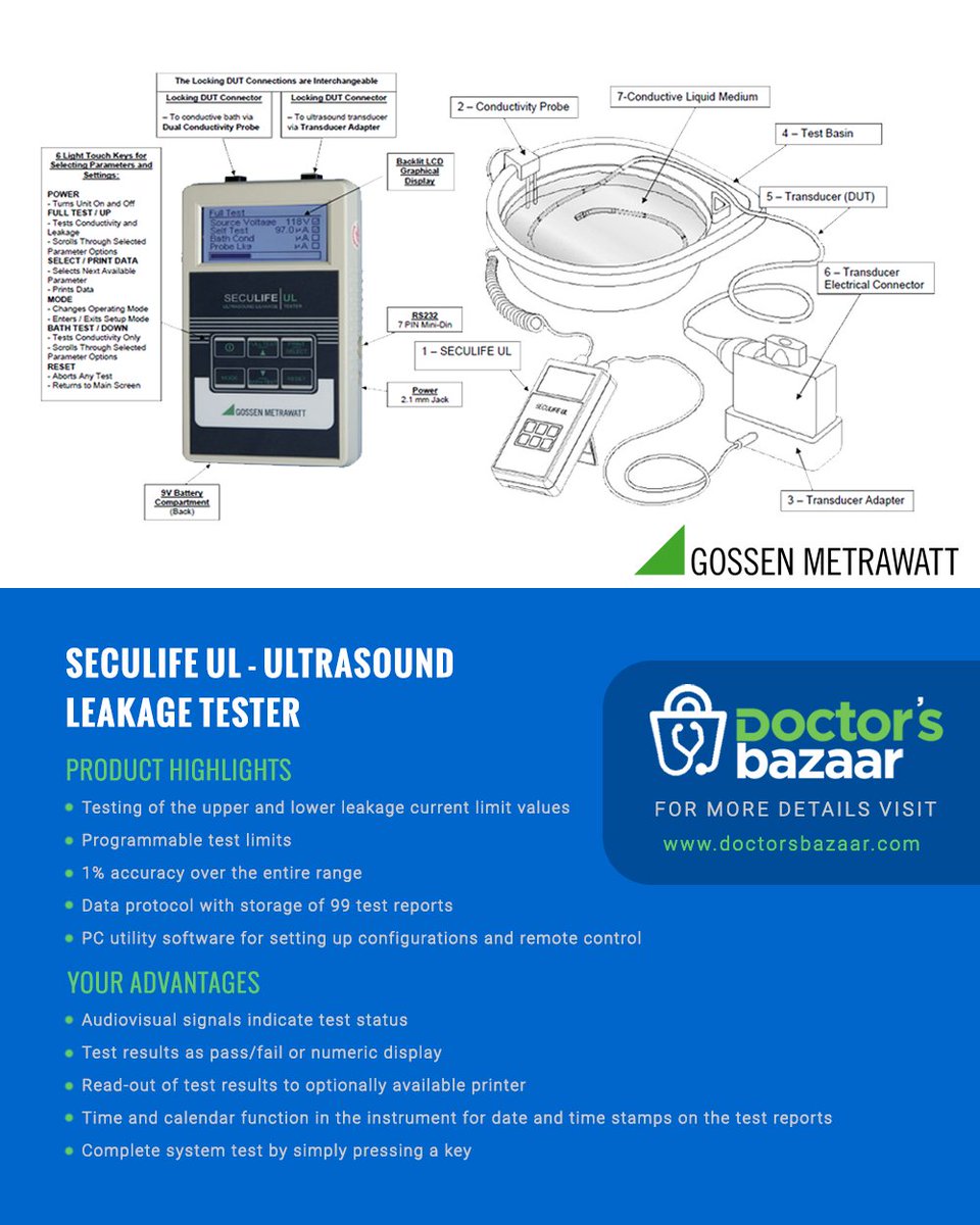 doctorsbazaar's tweet photo. The SECULIFE UL from Gossen Metrawatt is listed on Doctors Bazaar. To know more please visit https://t.co/i9I8hMm3sd
#ultrasound #seculife #testing #calibration #medicaldevices #medicaldevicesafety #gossen #doctorsbazaar https://t.co/WU0GLpZ8mX